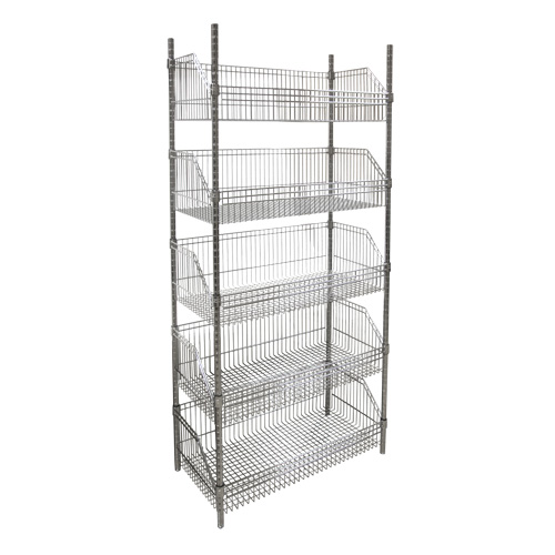 &eacute;tag&egrave;re &agrave; paniers-tablettes en treillis m&eacute;tallique, Tiers 5, 36" la x 74" h x 18" p R.M.G. Prévention