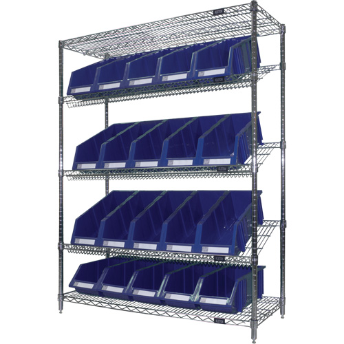 &eacute;tag&egrave;re en treillis m&eacute;tallique &agrave; tablettes inclin&eacute;es avec bacs, Tiers 5, 48" la x 63" h x 18" p R.M.G. Prévention