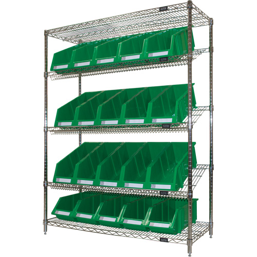 Slanted Wire Shelf with Bins, 5 Tiers, 48" W x 63" H x 18" D R.M.G. Prévention