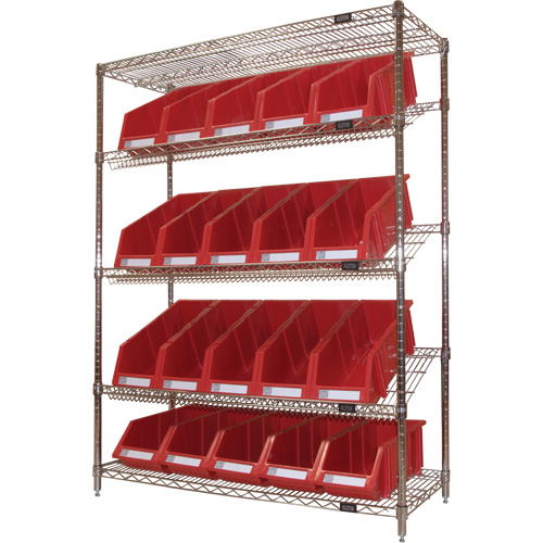 &eacute;tag&egrave;re en treillis m&eacute;tallique &agrave; tablettes inclin&eacute;es avec bacs, Tiers 5, 48" la x 63" h x 18" p R.M.G. Prévention