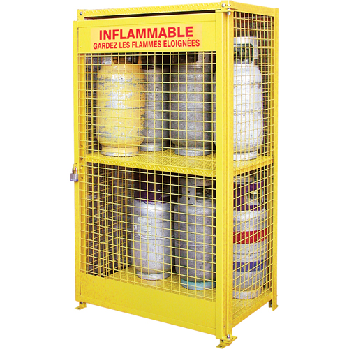 Gas Cylinder Cabinets, 12 Cylinder Capacity, 44" W x 30" D x 74" H, Yellow R.M.G. Prévention