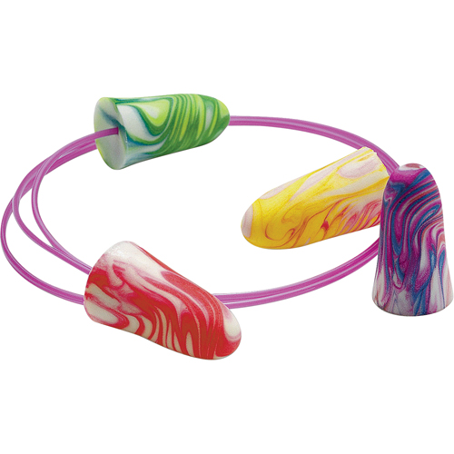Bouchons d'oreilles en mousse SparkPlugs, Vrac - Boîte, Avec cordon R.M.G. Prévention