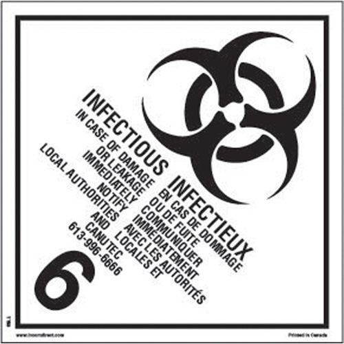 TDG Shipping Labels, Class 6.2, Infectious Substances, Paper R.M.G. Prévention