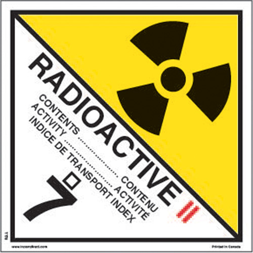 TDG Shipping Labels, Class 7, Radioactive II, Vinyl R.M.G. Prévention