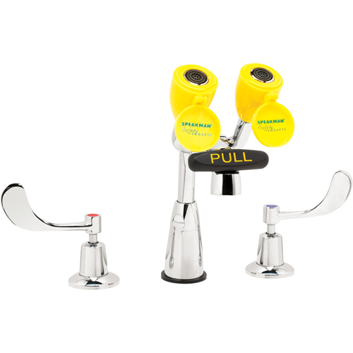 Poste combin&eacute; robinet/douche oculaire, Installation Montage sur &eacute;vier R.M.G. Prévention