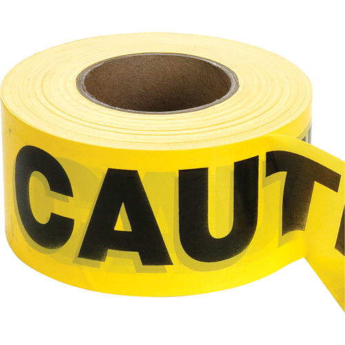 Rubans pour barricades, Anglais, 3" la x 1000' lo, 2 mils, Noir sur jaune R.M.G. Prévention
