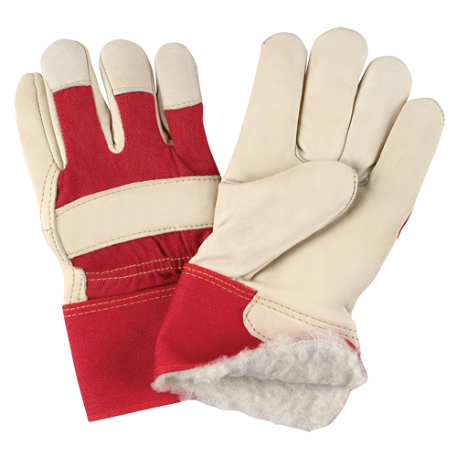 Red & White Premium Winter-Lined Fitters Gloves, Large, Grain Cowhide Palm, Boa Inner Lining R.M.G. Prévention
