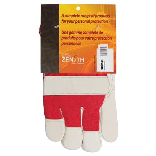 Gants d'ajusteur rouge & blanc doubl&eacute;s pour l'hiver de premi&egrave;re qualit&eacute;, Grand, Paume en Cuir fleur de vache, Doublure en Boa R.M.G. Prévention