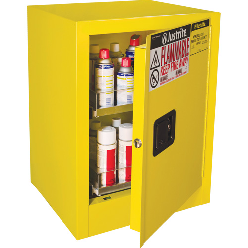 Armoire de s&eacute;curit&eacute; d'&eacute;tabli pour produits inflammables EX Sure-Grip, 24 gal., 1 Porte(s), 21" La x 27" h x 18" p R.M.G. Prévention