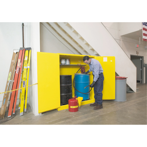 Sure-Grip&reg; EX Vertical Drum Storage Cabinets, 110 US gal. Cap., 2 Drums, Yellow R.M.G. Prévention