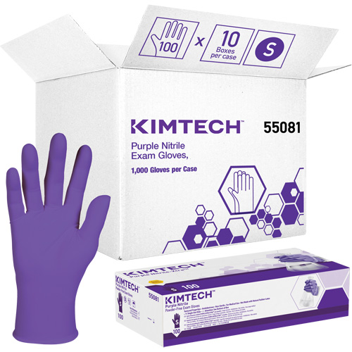 Kimtech Examination Gloves, Small, Nitrile, 6-mil, Powder-Free, Purple, Class 2 R.M.G. Prévention
