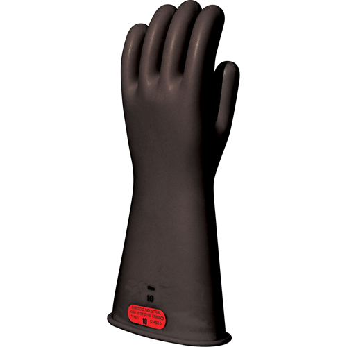 Black Natural Rubber Insulating Gloves, ASTM Class 0, Size 8, 14" L R.M.G. Prévention