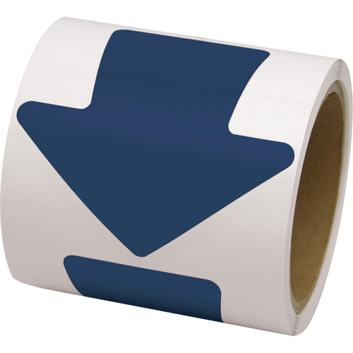 D&eacute;calcomanie en couleur pour le marquage des planchers, Fl&egrave;che, 4" lo x 4" la, Bleu, Vinyle R.M.G. Prévention
