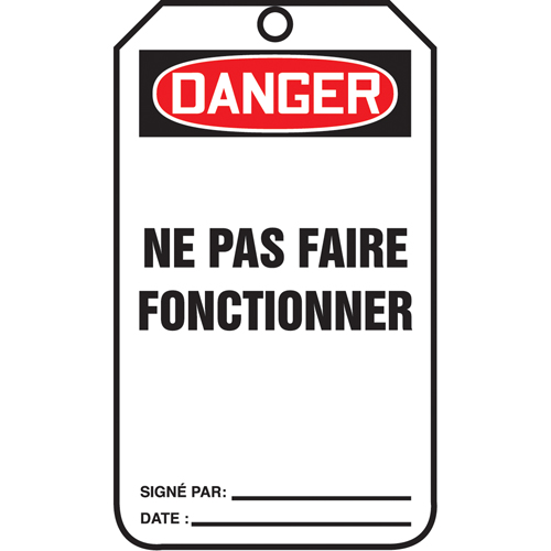 Lockout Tags, Cardstock, 3-1/8" W x 5-7/8" H, French R.M.G. Prévention