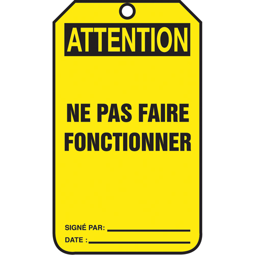 Lockout Tags, Cardstock, 3-1/8" W x 5-7/8" H, French R.M.G. Prévention