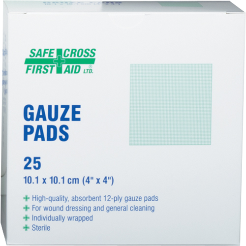 Gaze, Tampon, 4" lo x 4" la, St&eacute;rile, Dispositif m&eacute;dical Classe 1 R.M.G. Prévention
