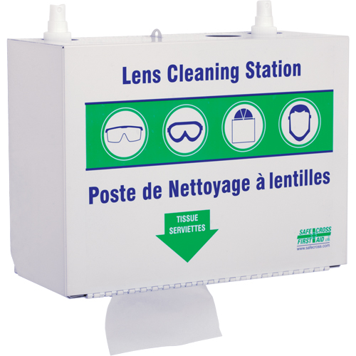 Postes en M&eacute;tal Pour Le Nettoyage De Verres - Deux Boutielle De Solution 500ml Et 1 Boîte De Serviettes, M&eacute;tal, 10,5" lo x 5,5" p x 6,3" h R.M.G. Prévention