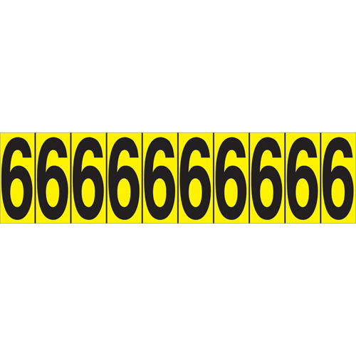 Individual Adhesive Number Markers, 6, 1-15/16" H, Black on Yellow R.M.G. Prévention