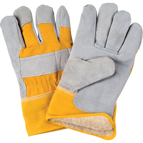 Gants d'ajusteur doubl&eacute;s pour l'hiver, Grand, Paume en Cuir de vache refendu, Doublure en Boa R.M.G. Prévention