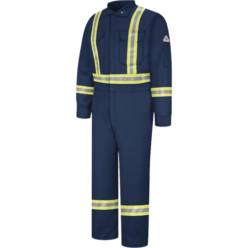 Flame-Resistant Coveralls with Reflective Trim, Size 38, Navy Blue, 12.2 cal/cm² R.M.G. Prévention