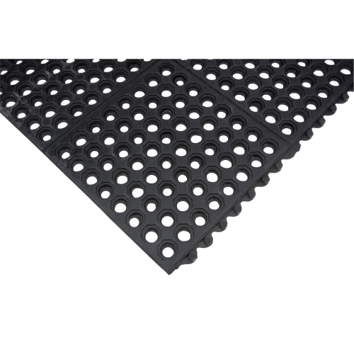 Tapis modulaire antifatigue, Nid d'abeilles, 3' x 3' x 1/2", Noir, Caoutchouc naturel R.M.G. Prévention