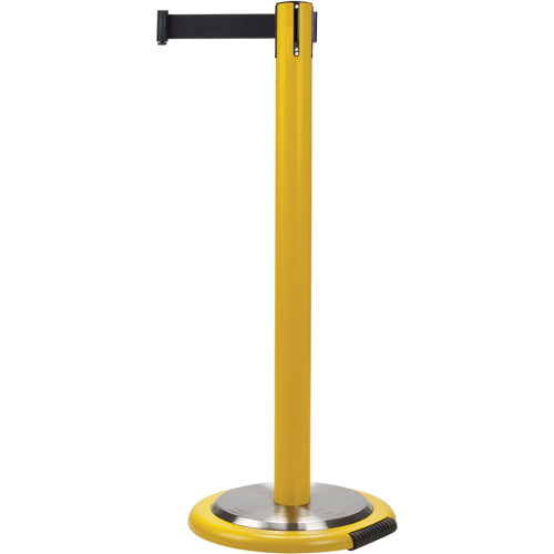 Free-Standing Crowd Control Barrier, Steel, 35" H, Black Tape, 7' Tape Length R.M.G. Prévention