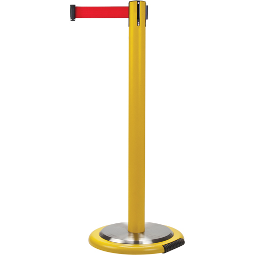 Barri&egrave;re sur pied pour le contr&ocirc;le des foules, Acier, 35" h, Ruban Rouge, Longueur du ruban 7' R.M.G. Prévention