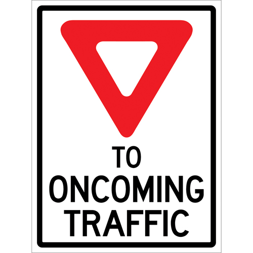 Enseigne enroulable de circulation  Yield to Oncoming Traffic , 36" x 48", Vinyle, Anglais avec pictogramme R.M.G. Prévention