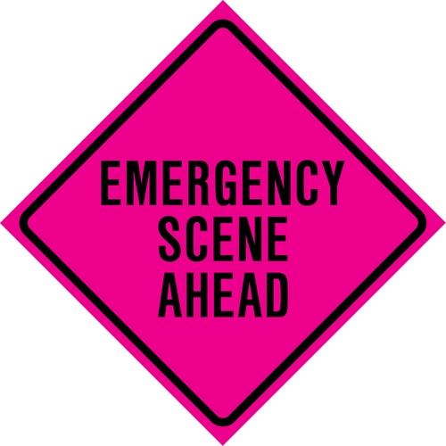 "Emergency Scene Ahead" Roll-Up Traffic Sign, 36" x 36", Vinyl, English R.M.G. Prévention