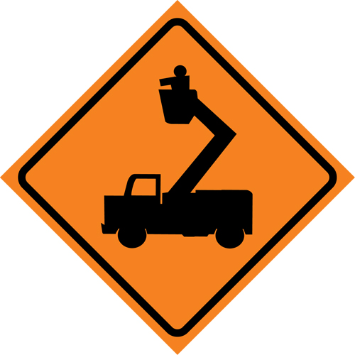 Man in Elevated Bucket Roll-Up Traffic Sign, 29-1/2" x 29-1/2", Vinyl, Pictogram R.M.G. Prévention