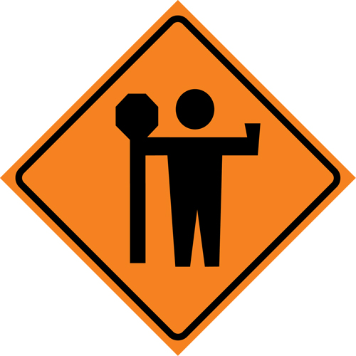 Flagman Roll-Up Sign Traffic Sign, 29-1/2" x 29-1/2", Vinyl, Pictogram R.M.G. Prévention