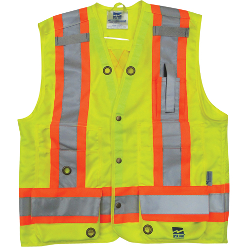 Veste de s&eacute;curit&eacute; pour arpenteur, Jaune lime haute visibilit&eacute;, Petit, Polyester R.M.G. Prévention