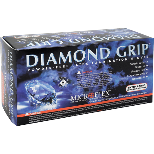 Diamond Grip Examination Gloves, X-Large, Latex, 8-mil, Powder-Free, Natural, Class 2 R.M.G. Prévention