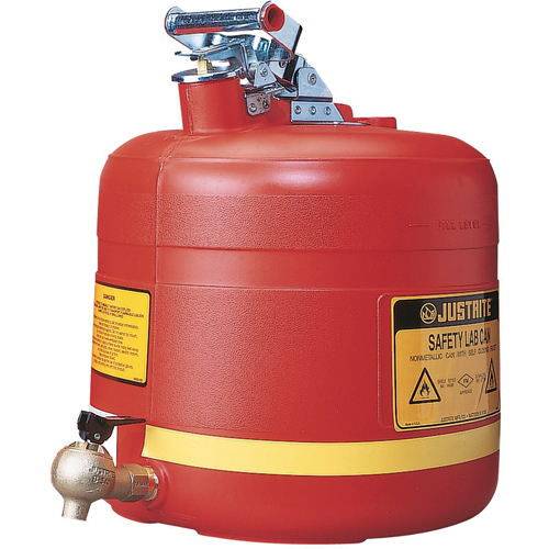 Bidon avec robinet s&eacute;curitaires pour laboratoires, Type I, Acier, 5 gal. US, Rouge, Homologu&eacute; FM R.M.G. Prévention