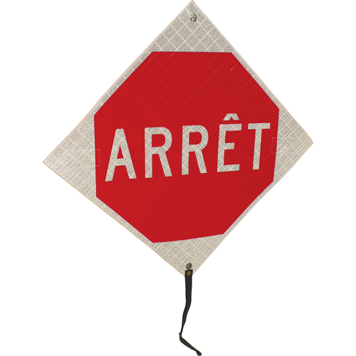 "Arr&ecirc;t" Rolled-Up Traffic Sign, 24" x 24", Vinyl, French R.M.G. Prévention