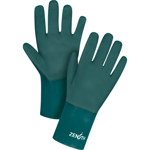 Double Dipped Green Gloves, 12" L, PVC, Cotton Jersey Inner Lining, 70-mil R.M.G. Prévention
