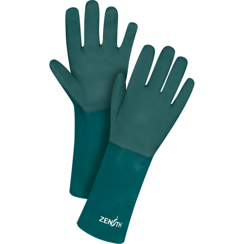 Double Dipped Green Gloves, 14" L, PVC, Cotton Jersey Inner Lining, 70-mil R.M.G. Prévention