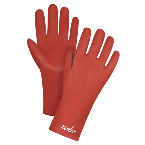 Red Smooth-Finish Chemical-Resistant Gloves, Size 9, 12" L, PVC, Interlock Inner Lining, 47-mil R.M.G. Prévention
