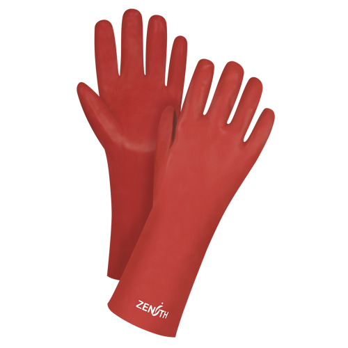 Red Smooth-Finish Chemical-Resistant Gloves, Size 9, 14" L, PVC, Interlock Inner Lining, 47-mil R.M.G. Prévention