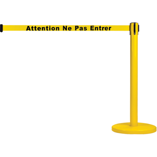 Barri&egrave;re autonome pour le contr&ocirc;le des foules, Acier, 35" h, Ruban Jaune, Longueur du ruban 7' R.M.G. Prévention