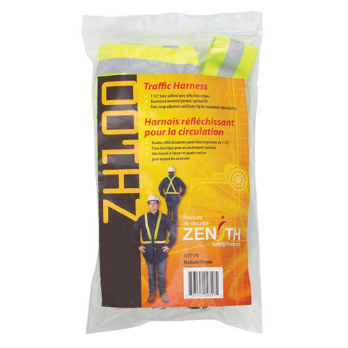 Standard-Duty Safety Harness, High Visibility Lime-Yellow, Silver Reflective Colour, Medium R.M.G. Prévention