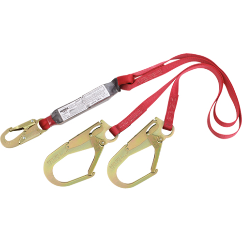 PRO Shock Absorbing Lanyards, 6', Rebar Hook Center, Snap Hook Leg Ends, Polyester R.M.G. Prévention