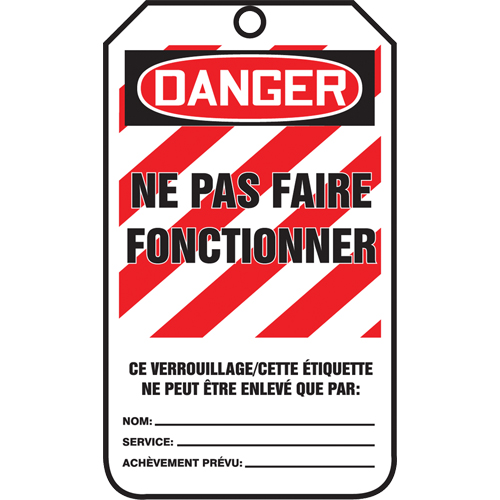 &eacute;tiquettes de verrouillage, Plastique, 3-3/8" la x 5-5/8" h, Français R.M.G. Prévention