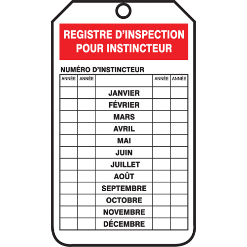 Inspection Tags, Plastic, 3-1/8" W x 5-7/8" H, French R.M.G. Prévention