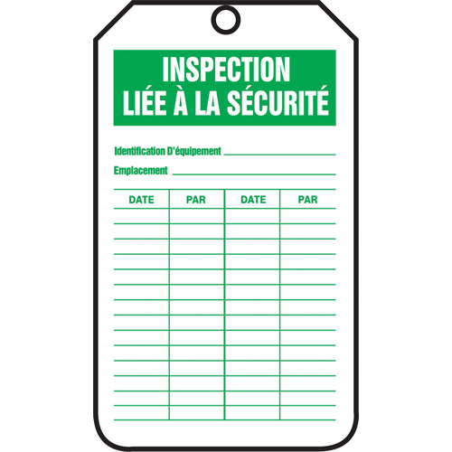 Inspection Tags, Plastic, 3-1/8" W x 5-7/8" H, French R.M.G. Prévention