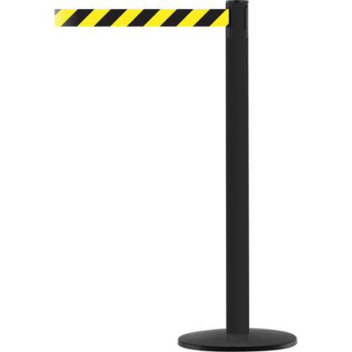 Advance TensaBarrier&reg; Barrier Post, Steel, 36" H, Black/Yellow Tape, 7.5' Tape Length R.M.G. Prévention