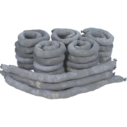 Remblais tubulaires absorbants, Universel, Absorption 50 gal., 3" la x 4' lo, Pqt de 30 R.M.G. Prévention