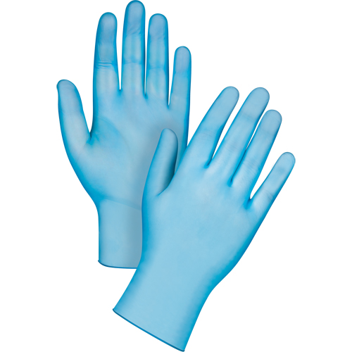 Gants jetables de calibre m&eacute;dical, Petit, Vinyle, 4,5 mils, Sans poudre, Bleu, Classe 2 R.M.G. Prévention