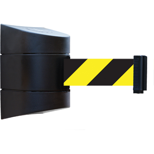 Tensabarrier&reg; Wall Mounted Units, Plastic, Magnetic Mount, 15', Black and Yellow Tape R.M.G. Prévention