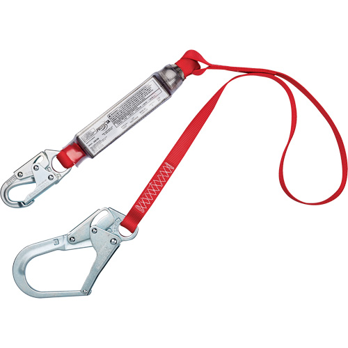 Shock-Absorbing Lanyard, 4', Snap Hook Center, Rebar Hook Leg Ends, Polyester R.M.G. Prévention